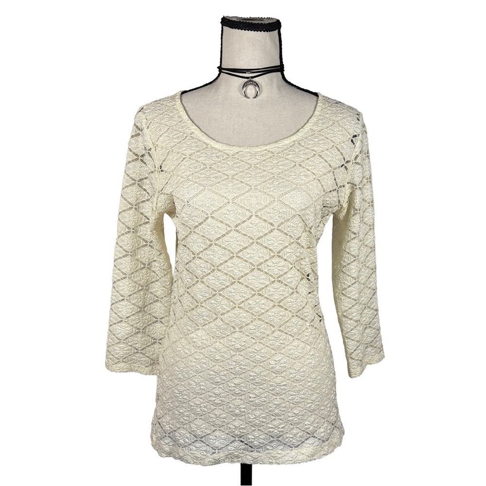 Forever 21 Ivory Textured Lace Knit Tunic Top | Size Medium | Made in USA